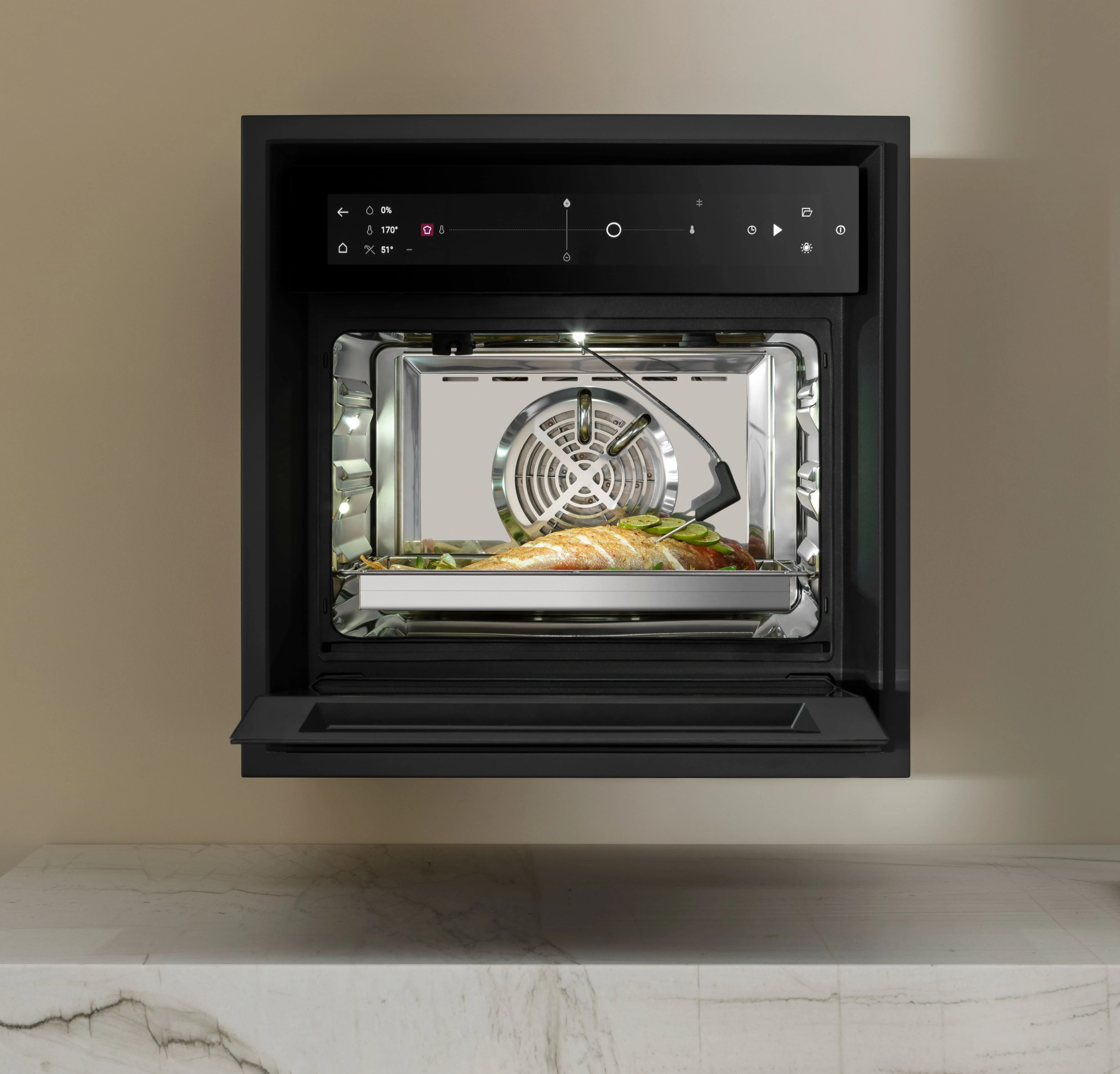 5 BORA X BO rerna sa funkcijom kuvanja na pari – savršeno pečen file ribe sa povrćem i mirisnim začinima u premium enterijeru.